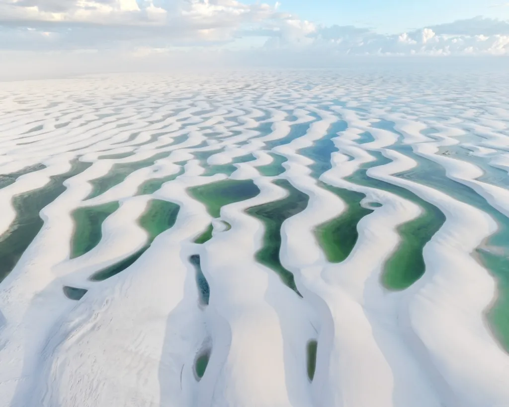 Lençóis Maranhenses from above: white sand dunes and freshwater lagoons
